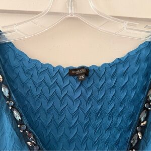 Komarov Teal Textured V-Neck Dress